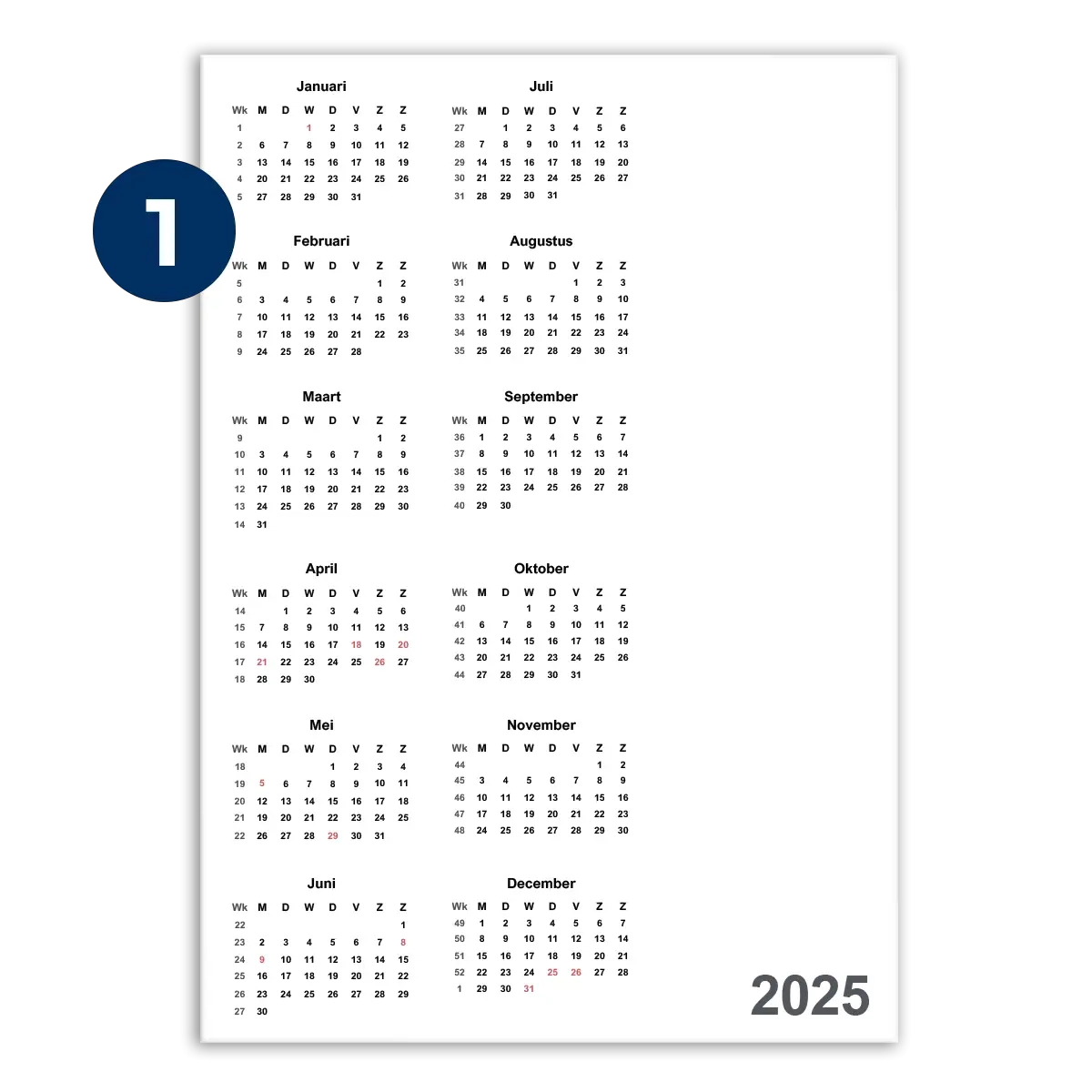 Kalender 2025 Printen