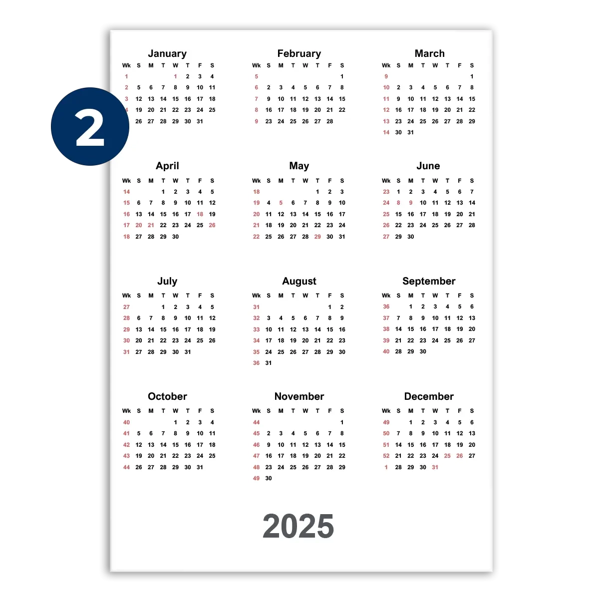 Jaarkalender Budget 2025 A4 Drukken Met Logo