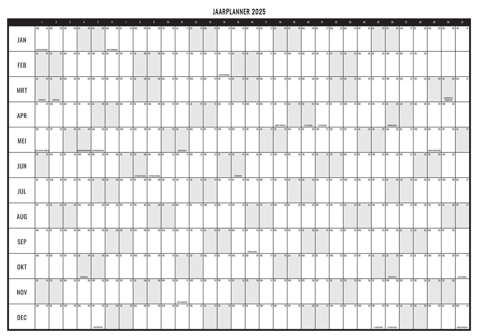 Jaarplanner 2024 2025 Printen Op A0 A1 A2 A3 PDF Download 
