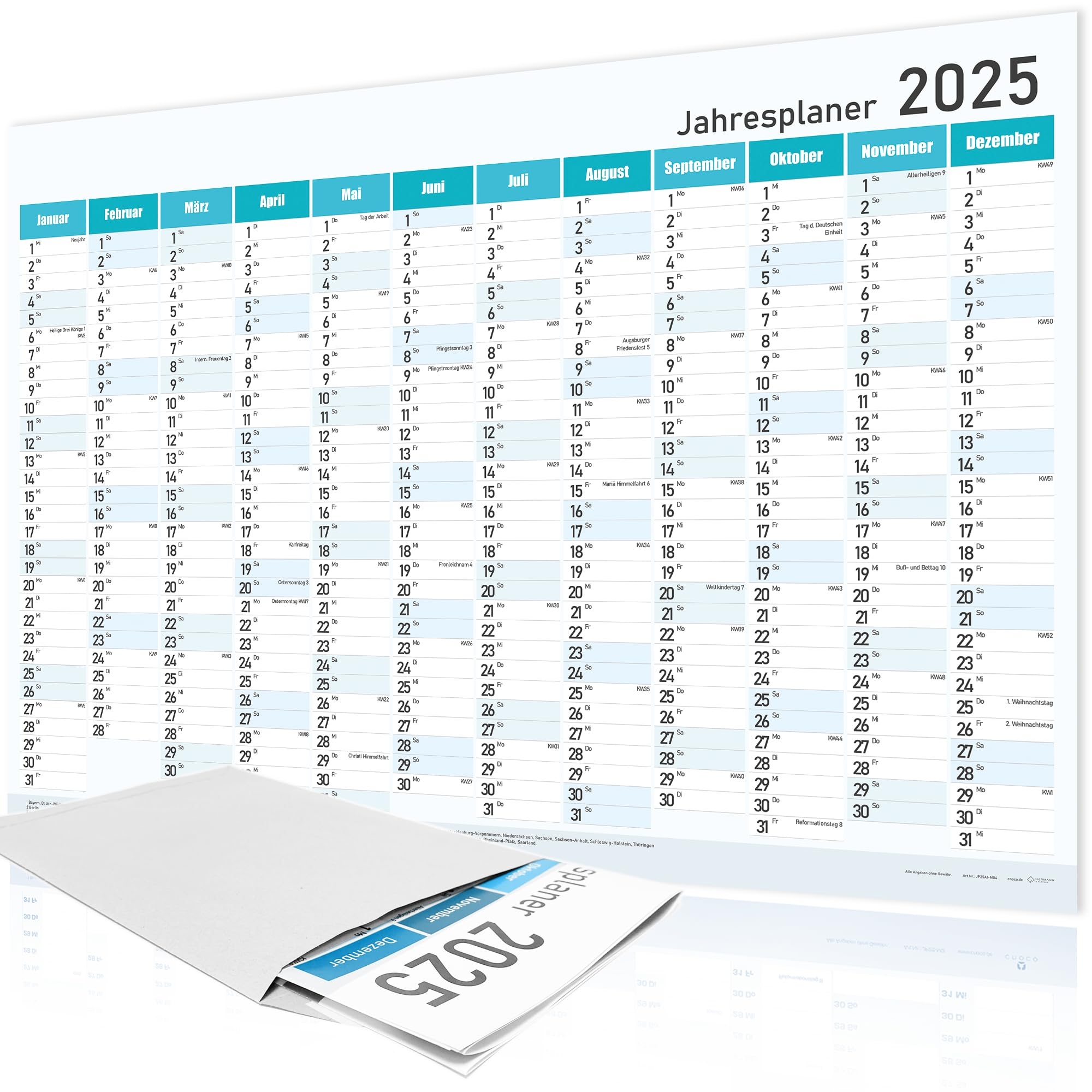 Jahreskalender 2025 A1 Wandkalender Jahresplaner 84x59 Cm Wandplaner Mit Kalenderwochen Feiertagen Gro format Kalender Wall Calender Plakatkalender Blau Amazon de B robedarf Schreibwaren
