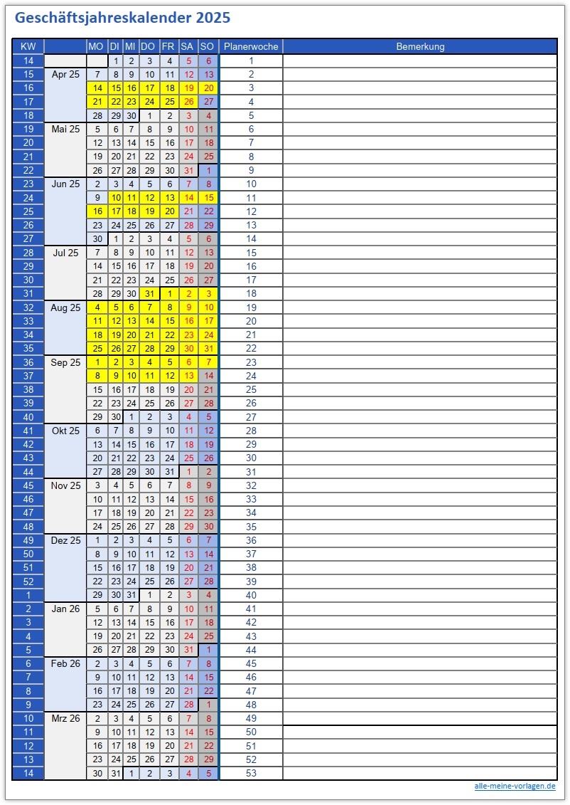 Excel Kalender 2025 MIT Titelbild