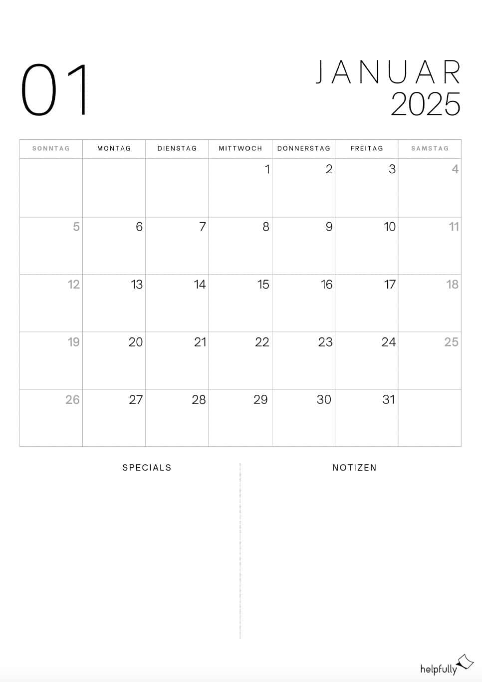 Stylischer Kalender 2025 Zum Ausdrucken