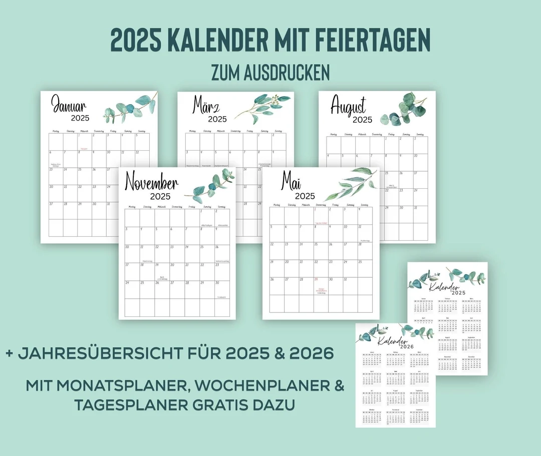 Jahresübersicht 2025 Zum Ausdrucken Kostenlos