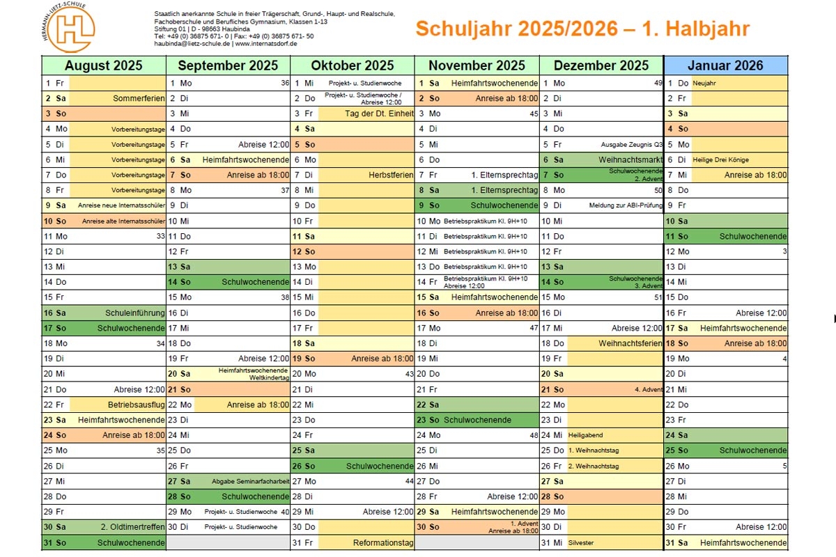 Schulkalender 2025 Niedersachsen