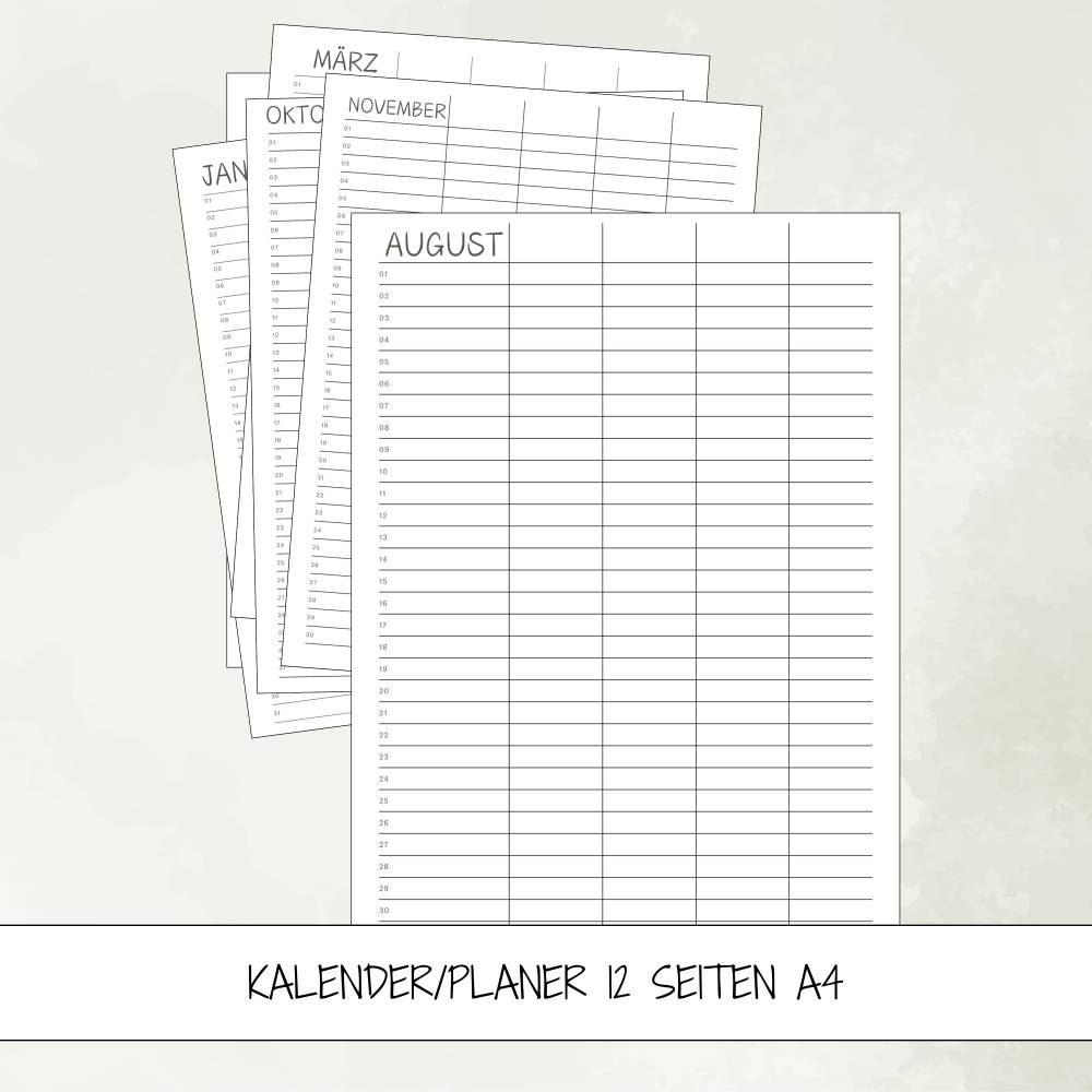 Jahreskalender Monatsansicht A4 Kalender Familienplaner Undatiert Jahreskalender Monatsansicht A4 Kalender Familienplaner Undatiert