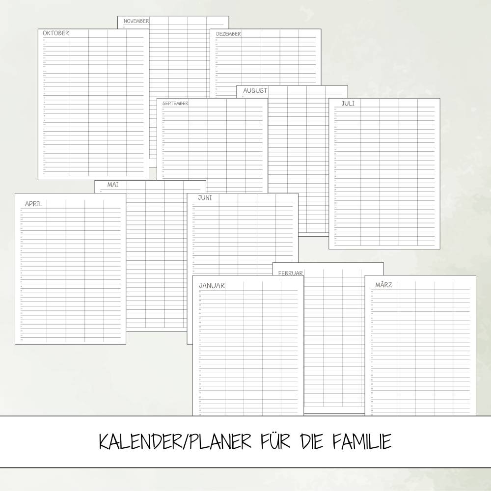 Jahreskalender Monatsansicht A4 Kalender Familienplaner Undatiert Jahreskalender Monatsansicht A4 Kalender Familienplaner Undatiert