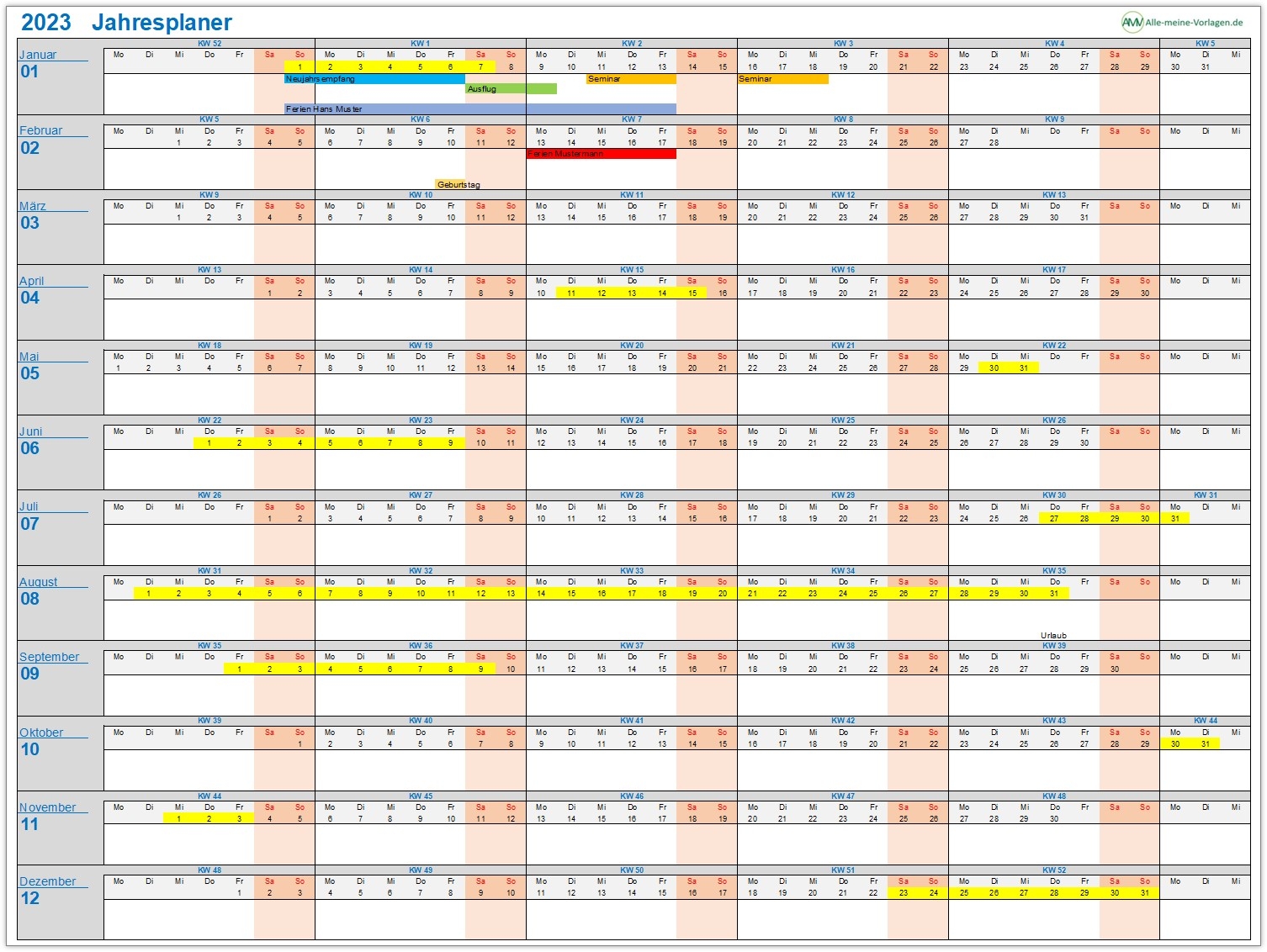 Jahresplaner F r Excel Alle meine Vorlagen de