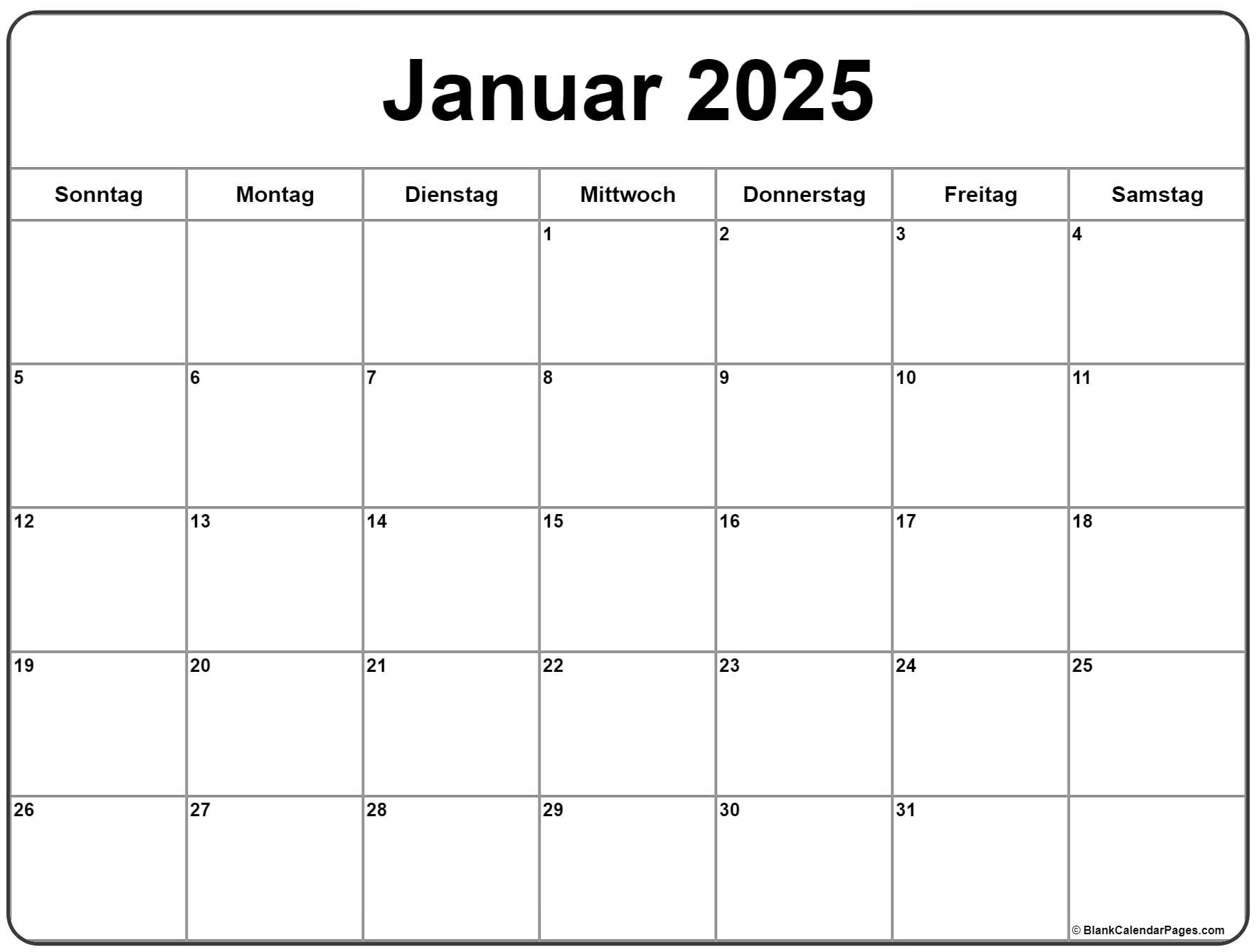 Januar 2025 Kalender Auf Deutsch Kalender 2025