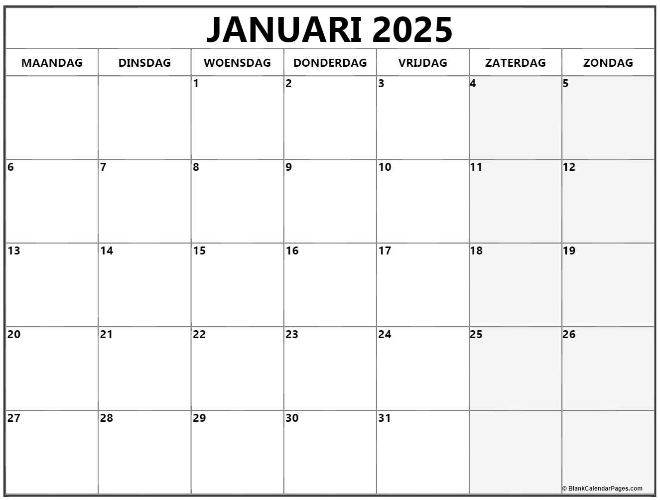 Januari 2025 Kalender Nederlandse Kalender Januari