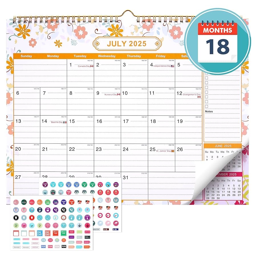 JIANTA Kalender 2025 2026 Wandkalender Monatskalender Querformat 385 295mm Von Juli 2025 Bis Dezember 2026 18 Monate Tischkalender Mit Stickers F r Paarkalender Familienplaner Blumen Amazon de B robedarf Schreibwaren