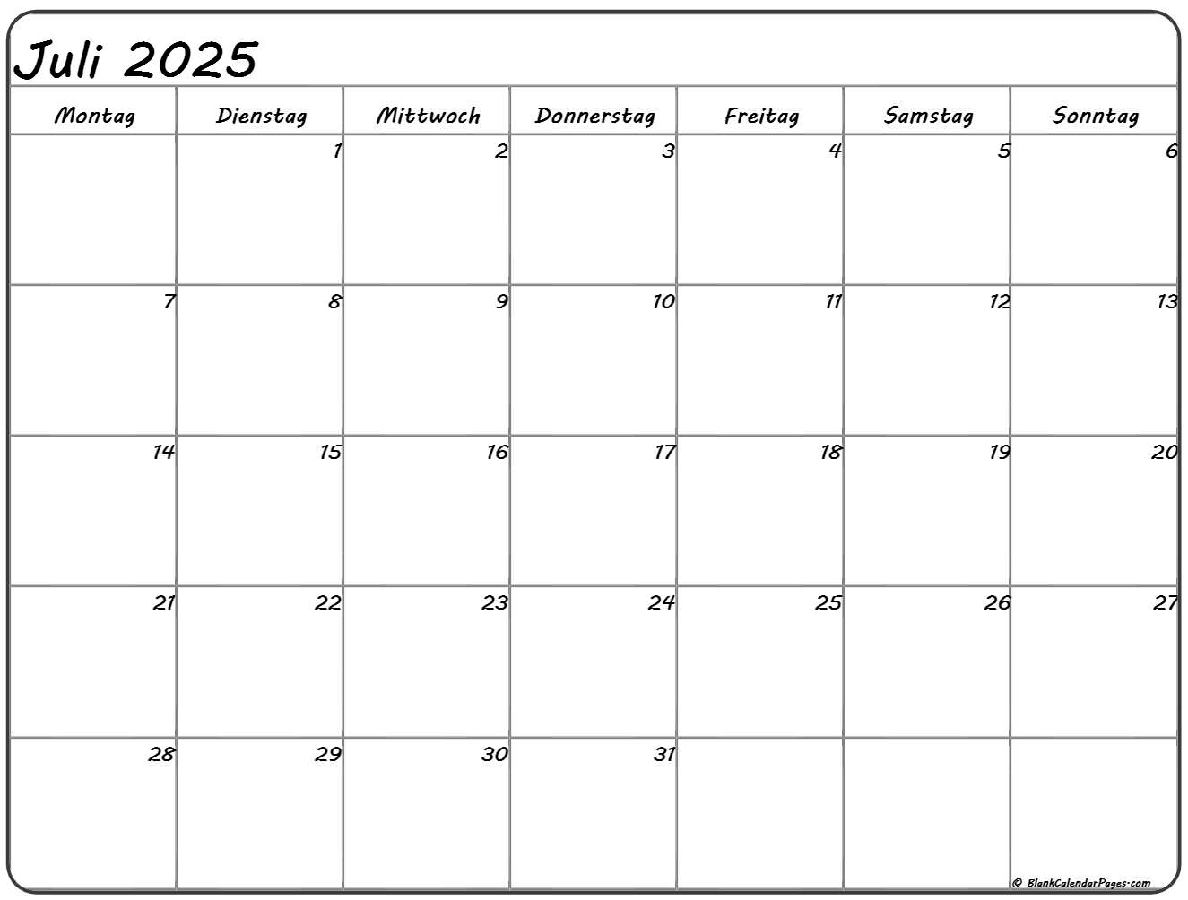 Juli 2025 Kalender Auf Deutsch Kalender 2025