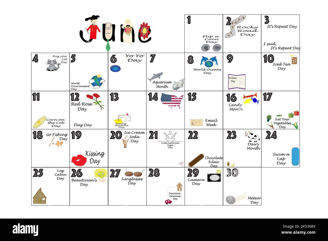 Juni 2023 Kalender Illustriert Mit T glichen Schrulligen Feiertage Und Ungew hnlichen Feiern Stockfotografie Alamy