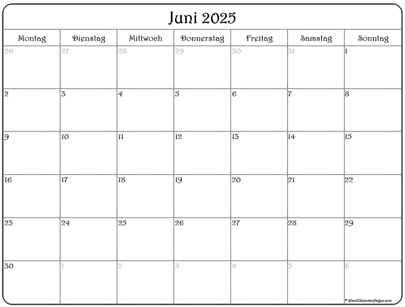 Juni 2025 Kalender Auf Deutsch Kalender 2025