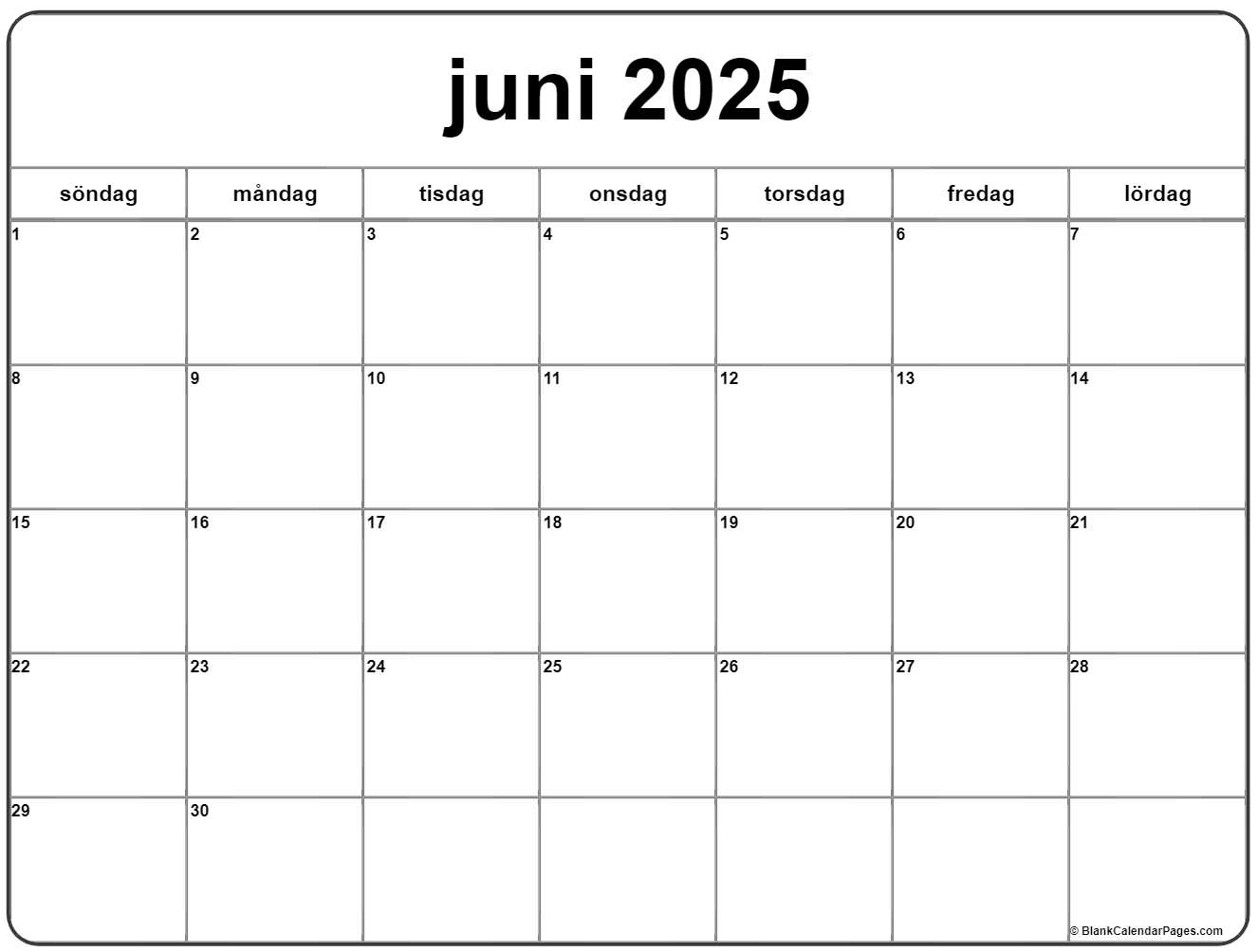 Juni 2025 Kalender Svenska Kalender Juni