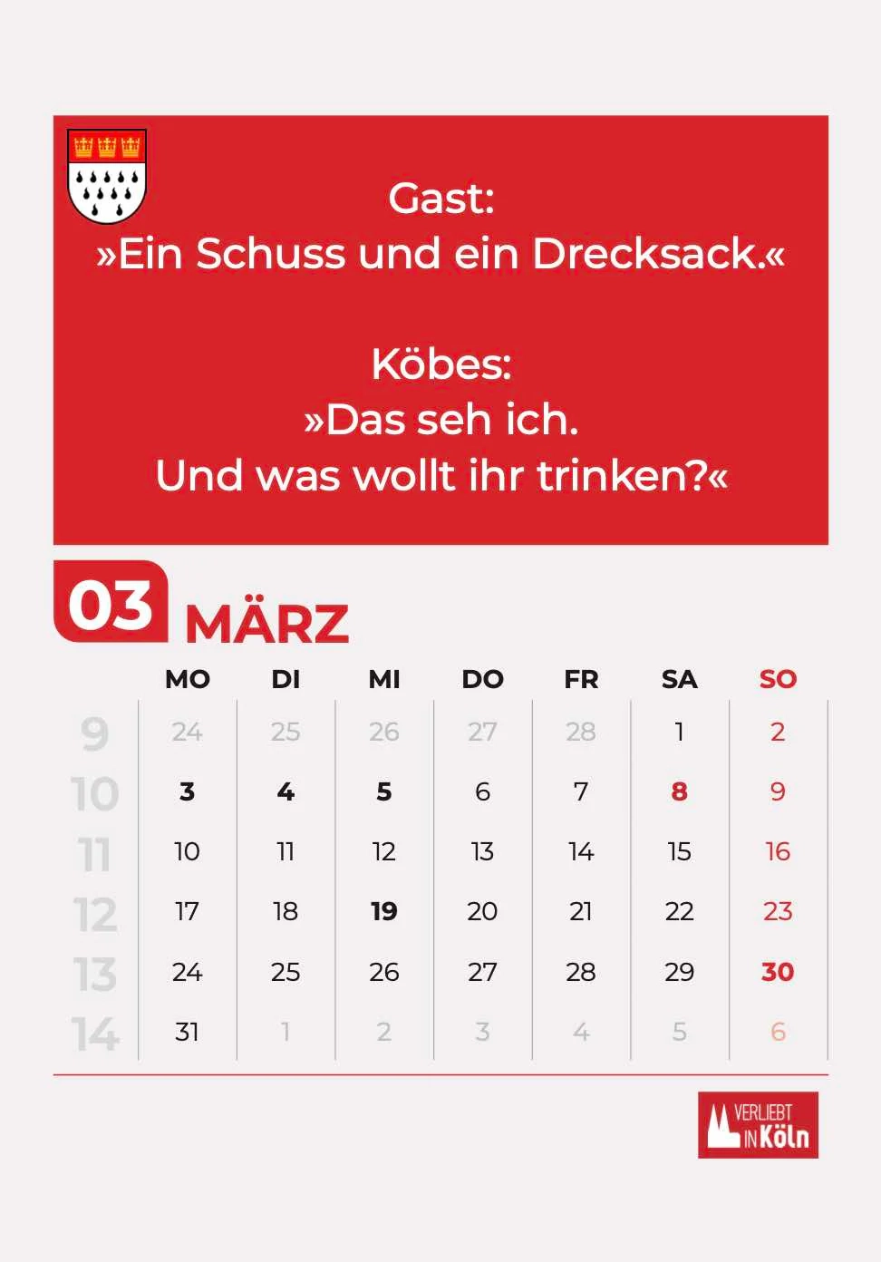 K lner Spr che Kalender 2025 Verliebt In K ln
