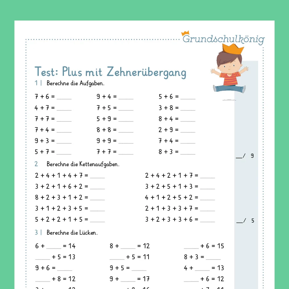 K nigspaket Addition Mit Zehner bergang Im ZR 20 Mathe 1 Klasse Inklusive Test