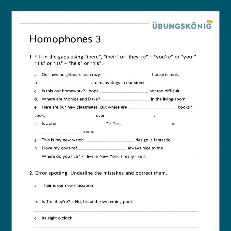 K nigspaket Homophones Englisch 5 Klasse Inklusive Test 