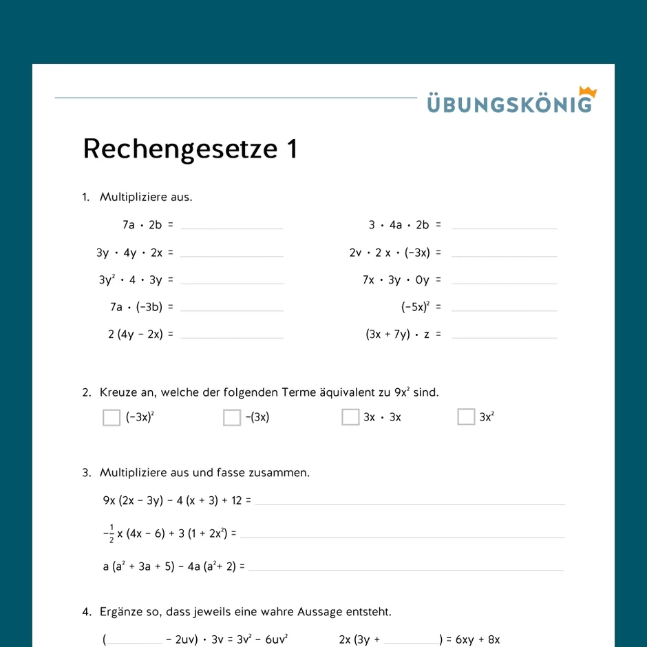 K nigspaket Rechengesetze Mathe 7 Klasse 