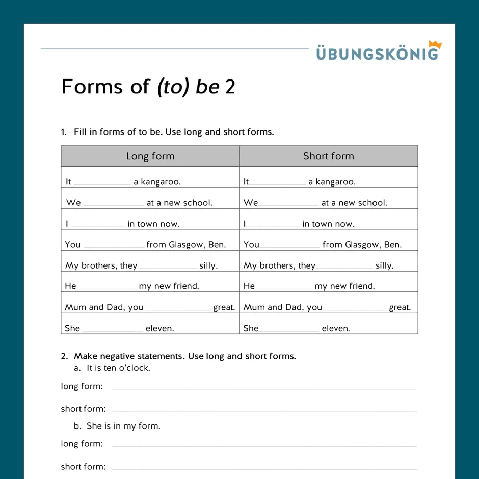K nigspaket Simple Present Forms Of to Be Englisch 5 Klasse Inklusive Test