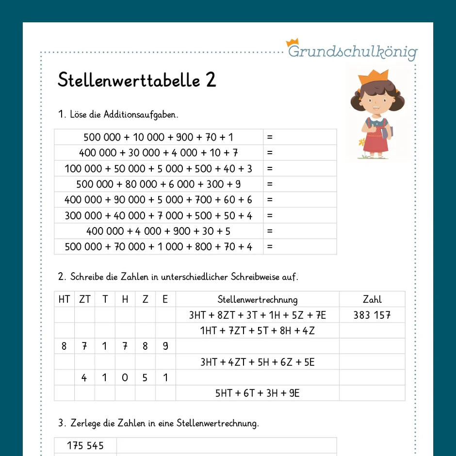K nigspaket Stellenwerttabelle Und Zahlenstrahl Im Zahlenraum 1 000 000 Mathe 4 Klasse Inklusive Test