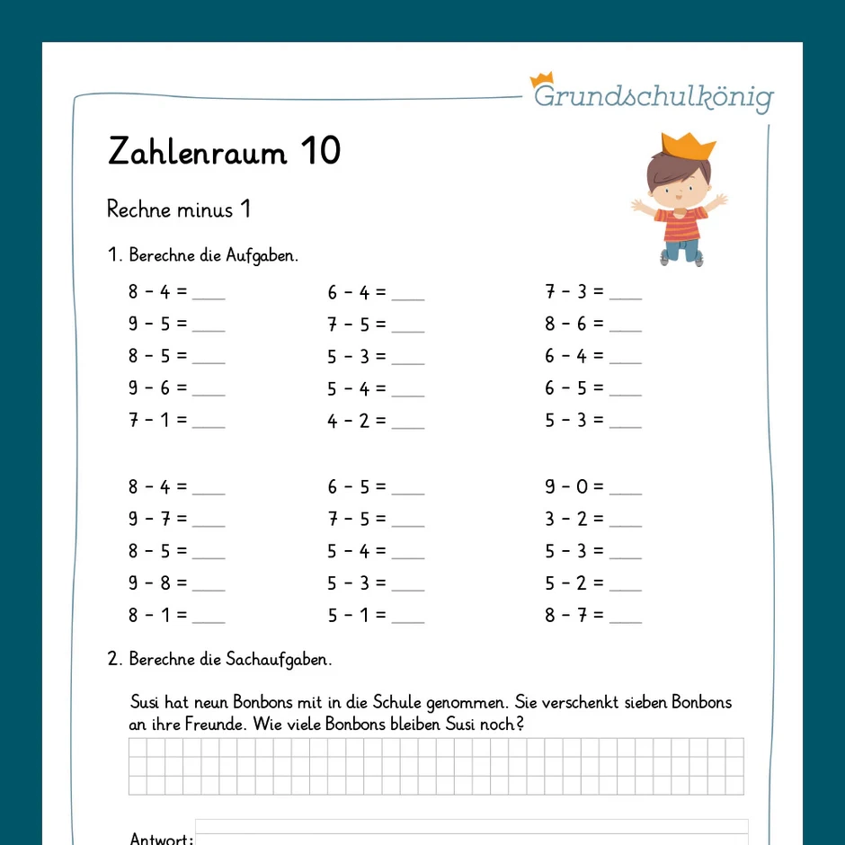 K nigspaket Subtraktion Im Zahlenraum 10 Mathe 1 Klasse Inklusive Test