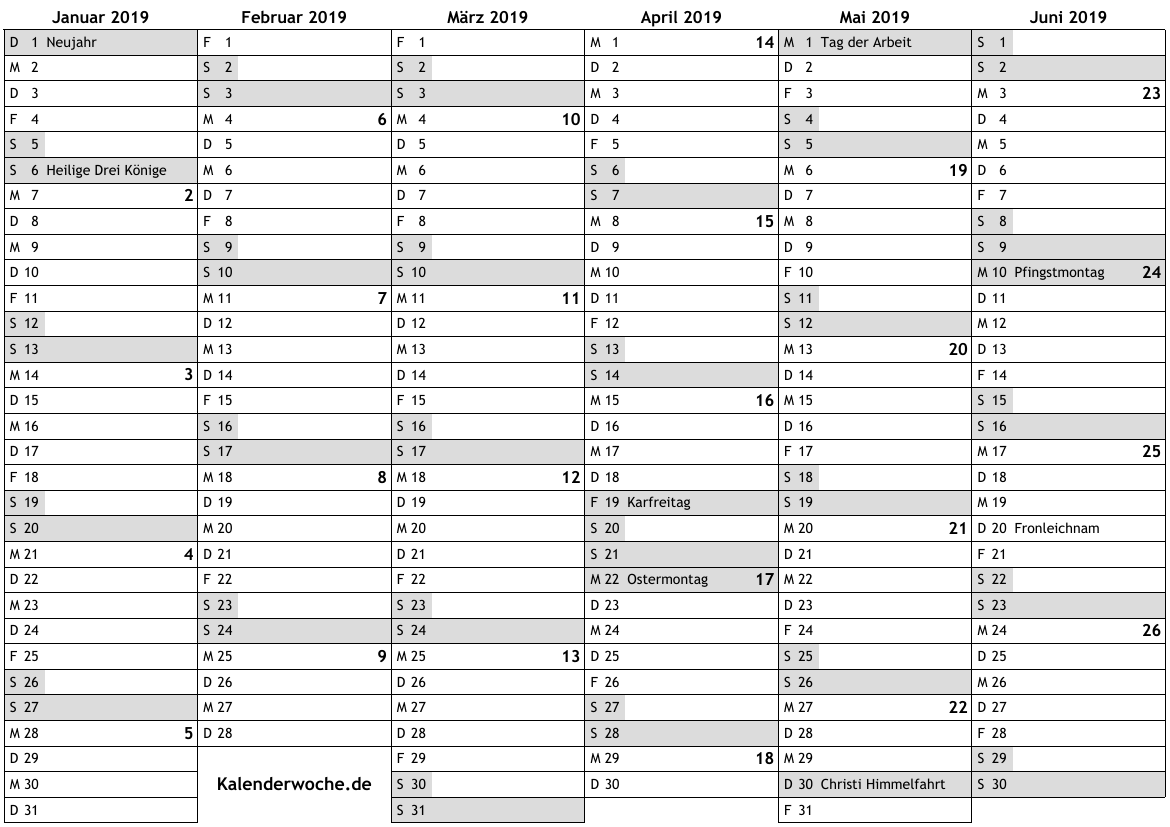 Kalender 2019 Mit Kalenderwochen Und Feiertagen In Deutschland Online Wochenkalender Mit Kw Kostenlos Jahreskalender Wochen Download PDF A4 Drucken