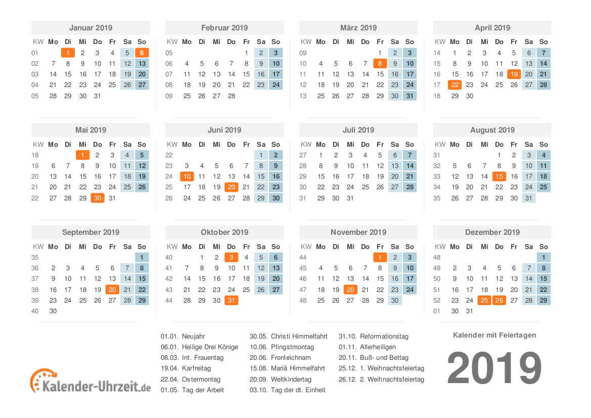 KALENDER 2019 ZUM AUSDRUCKEN KOSTENLOS