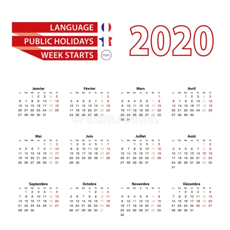 Kalender 2020 In Franz sischer Sprache Mit Feiertagen Frankreich Im Jahr 2020 Vektor Abbildung Illustration Von Februar Monat 162494686