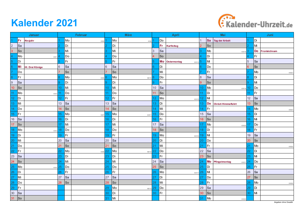 KALENDER 2021 ZUM AUSDRUCKEN KOSTENLOS
