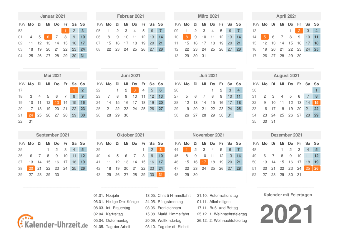 KALENDER 2021 ZUM AUSDRUCKEN KOSTENLOS