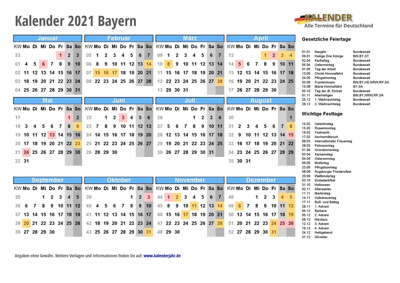 Kalender 2021 Zum Ausdrucken PDF