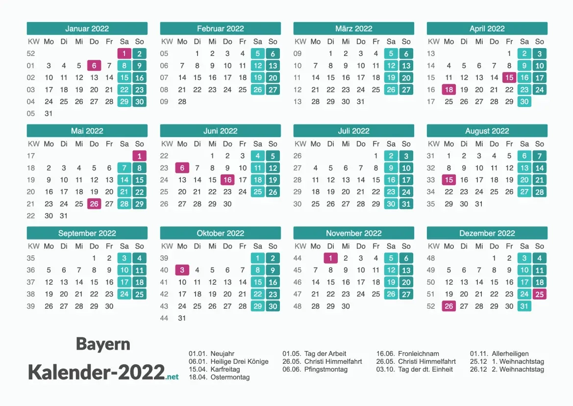 Kalender 2022 Bayern Zum Ausdrucken Kalender 2022 Bayern Zum Ausdrucken