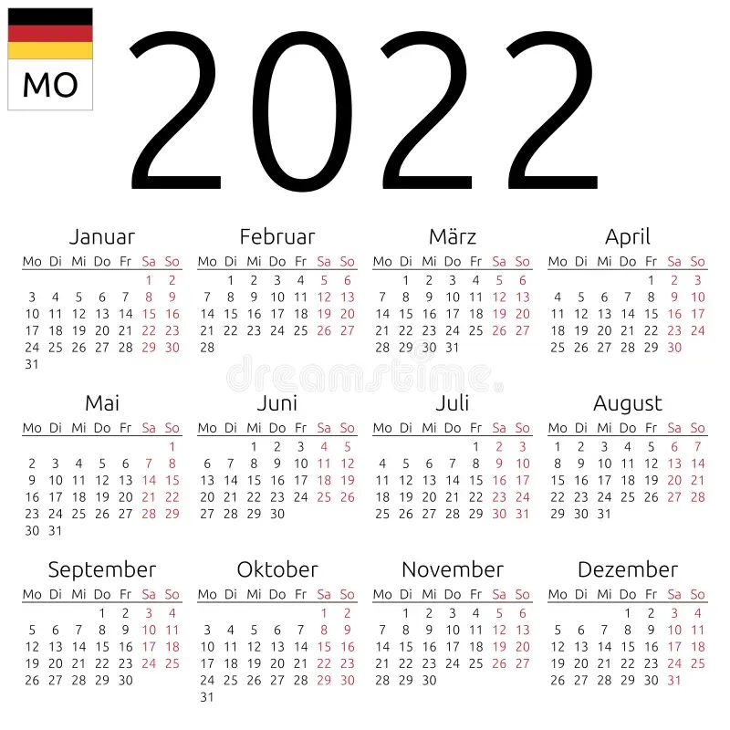 Kalender 2022 Deutsch MIT Feiertagen