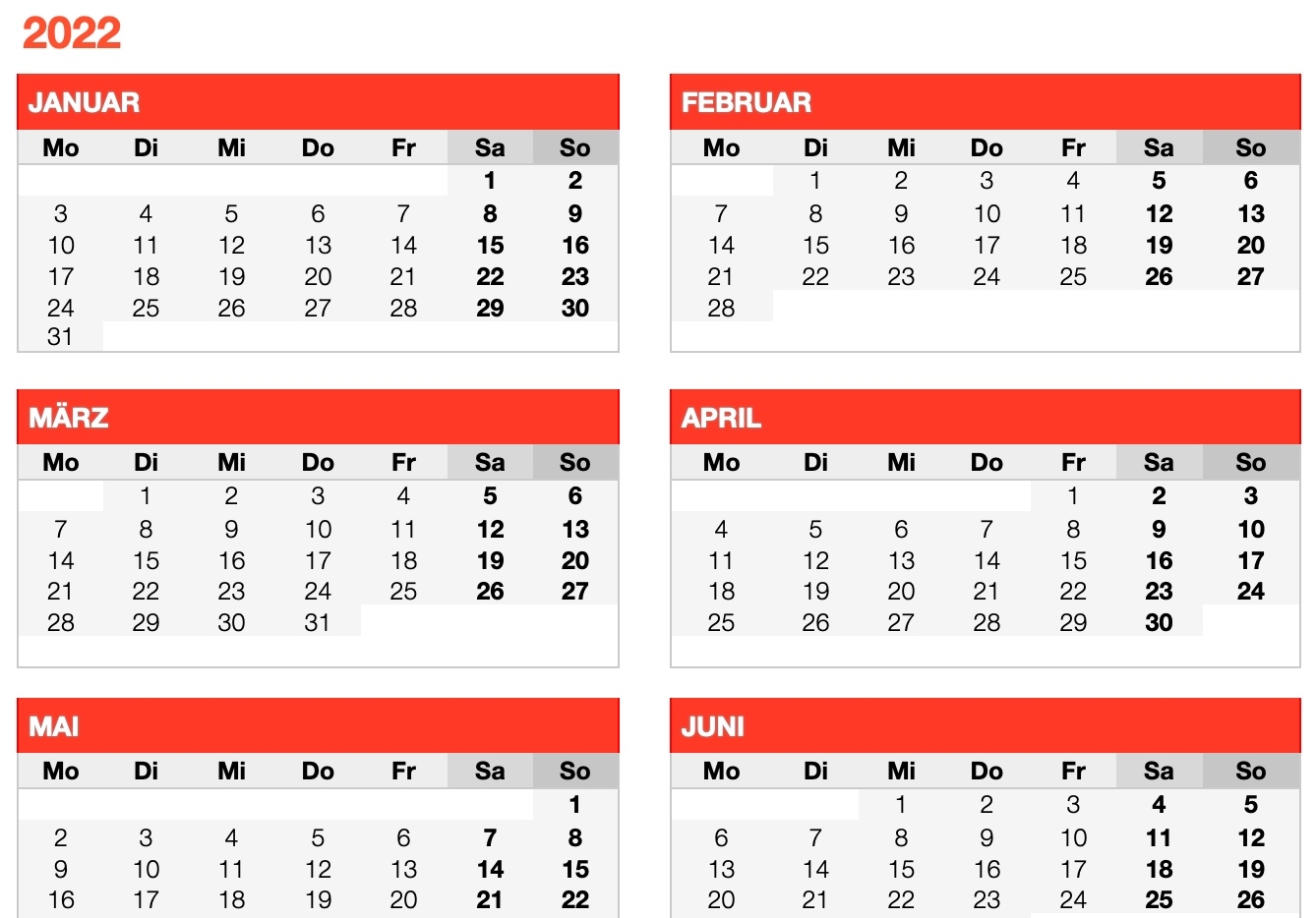 2022 Kalender MIT Kalenderwochen