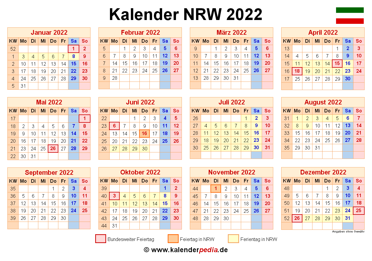 Kalender MIT Arbeitstagen 2022