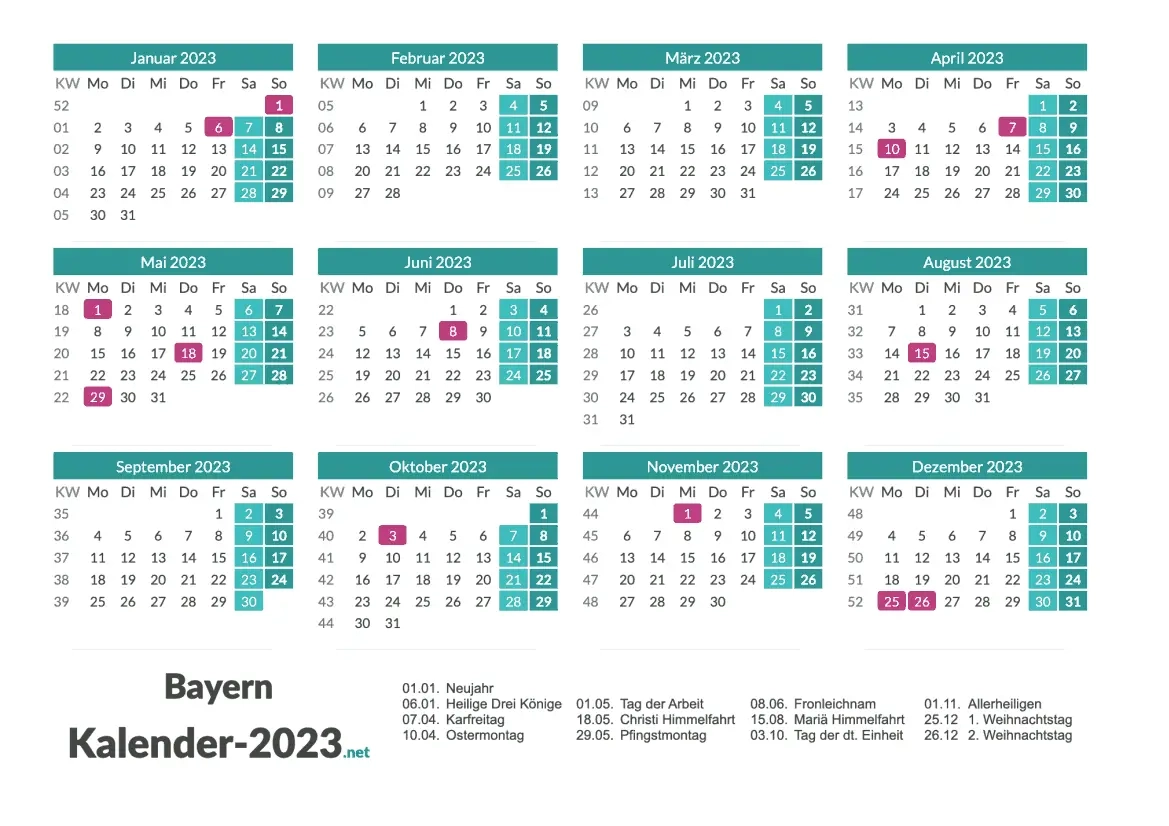 Kalender 2023 Bayern
