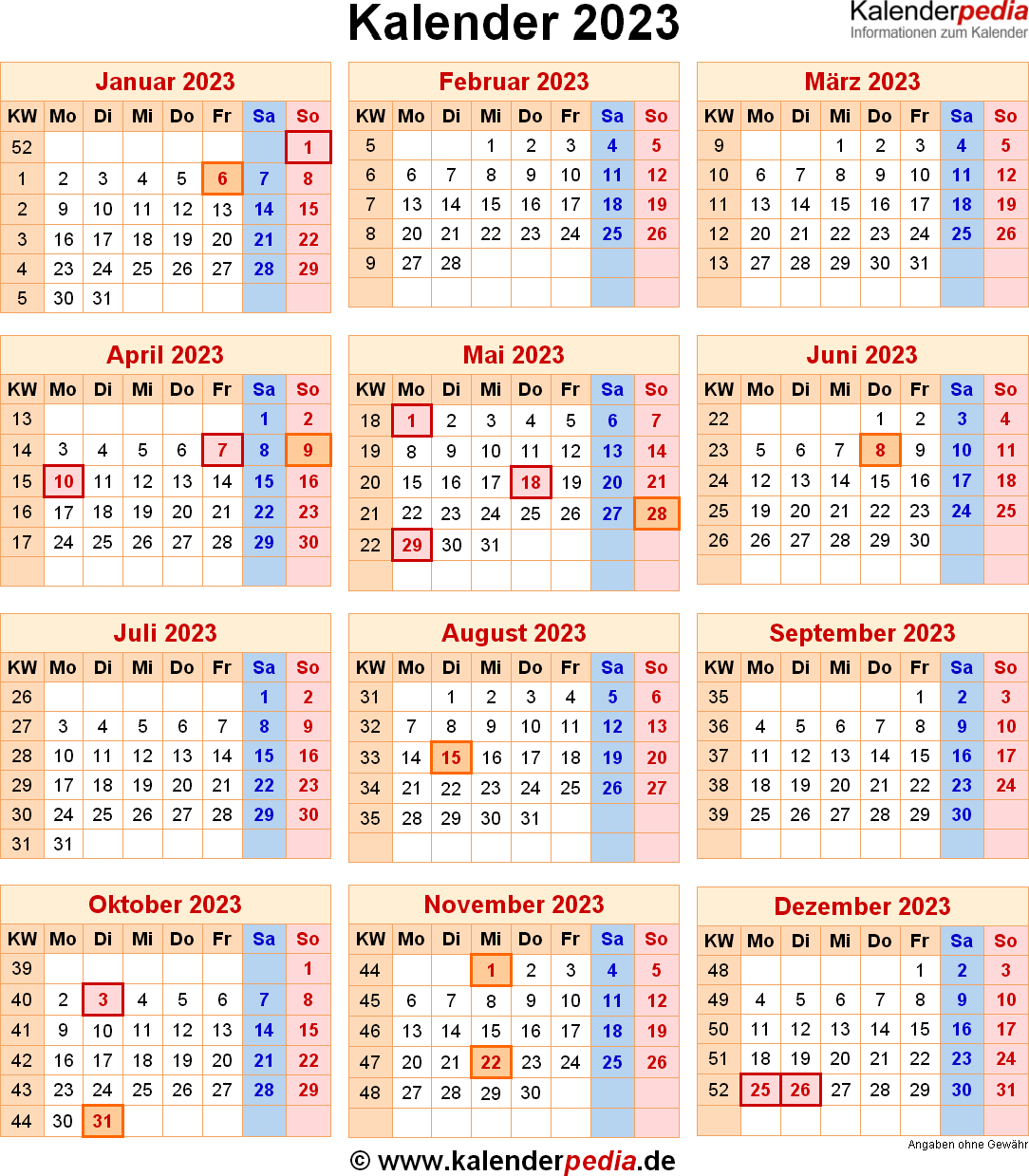 Kalender 2023 MIT Feierteagen