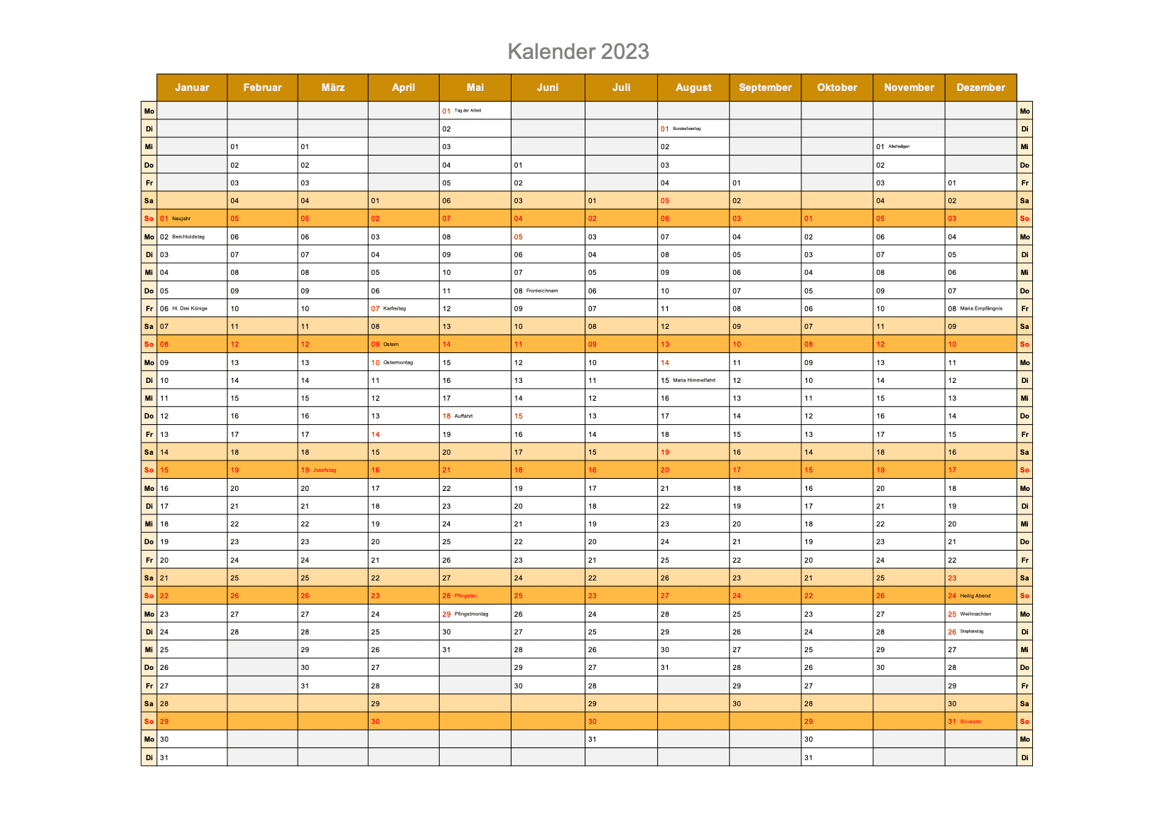 Kalender 2023 Schweiz Excel PDF Schweiz Kalender ch