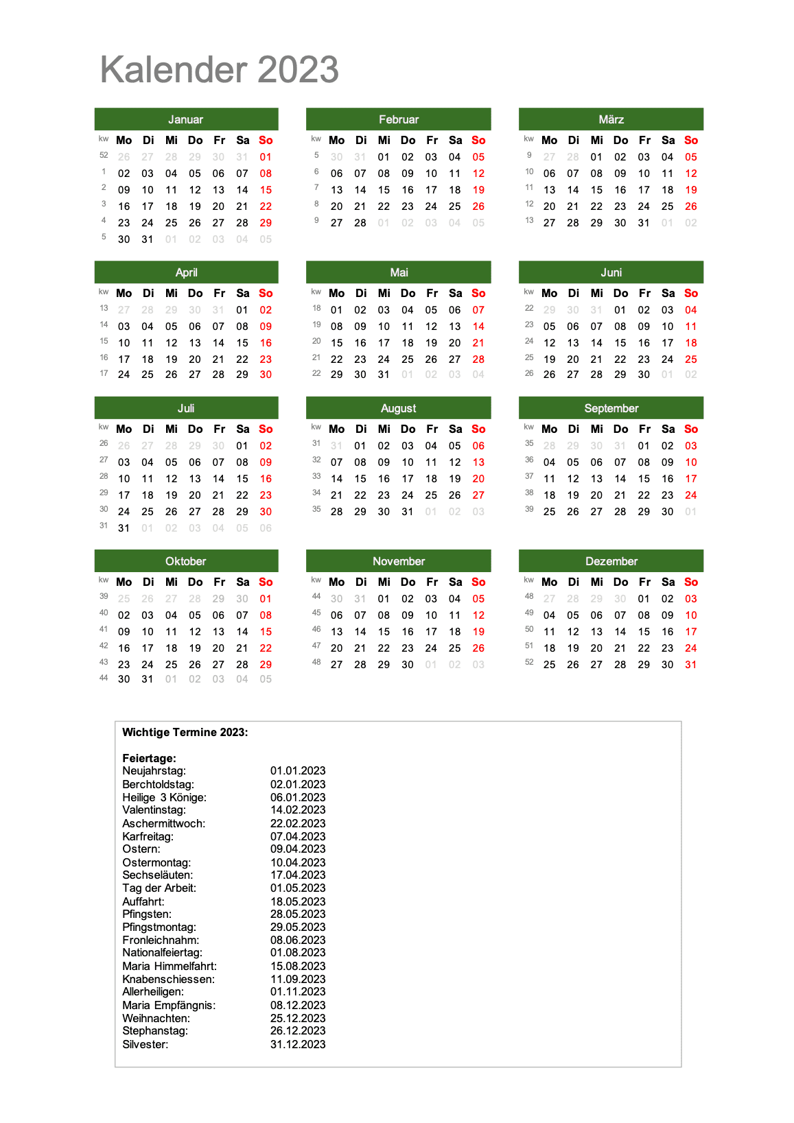 Kalendervorlage 2023 Zum Eintragen Kalendervorlage 2023 Zum Eintragen