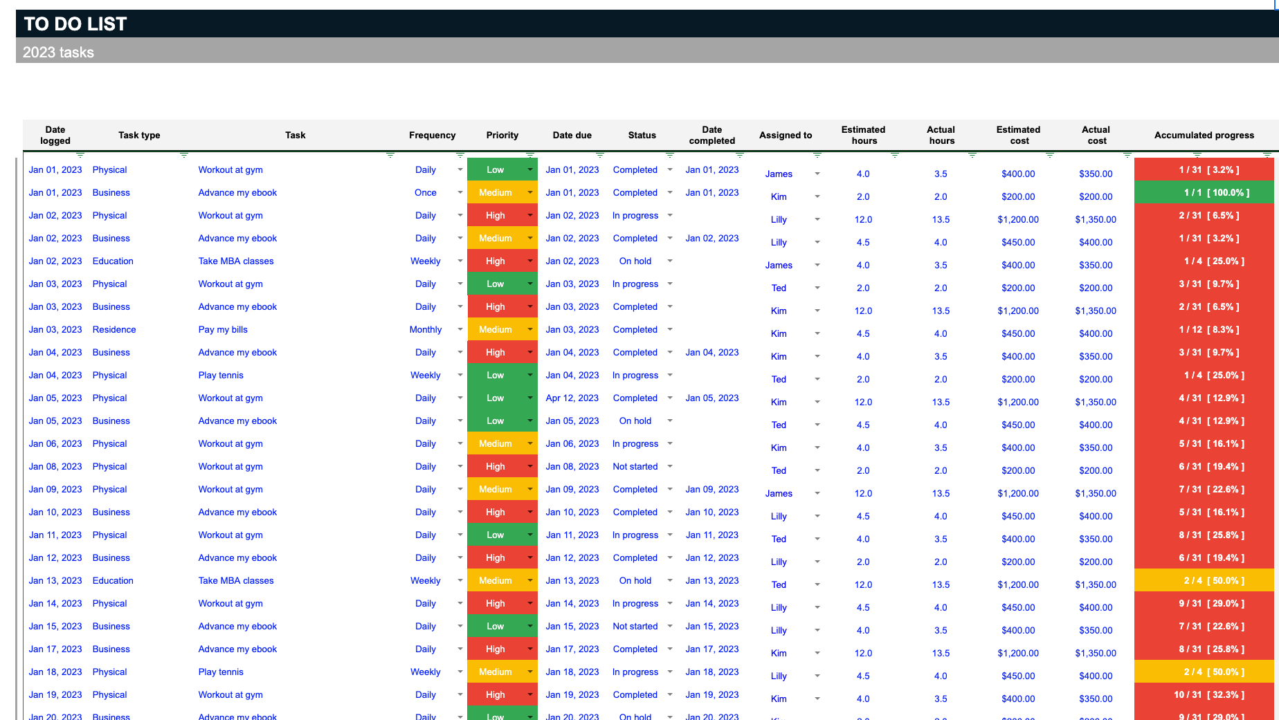 Kalender 2023 Spreadsheet Template