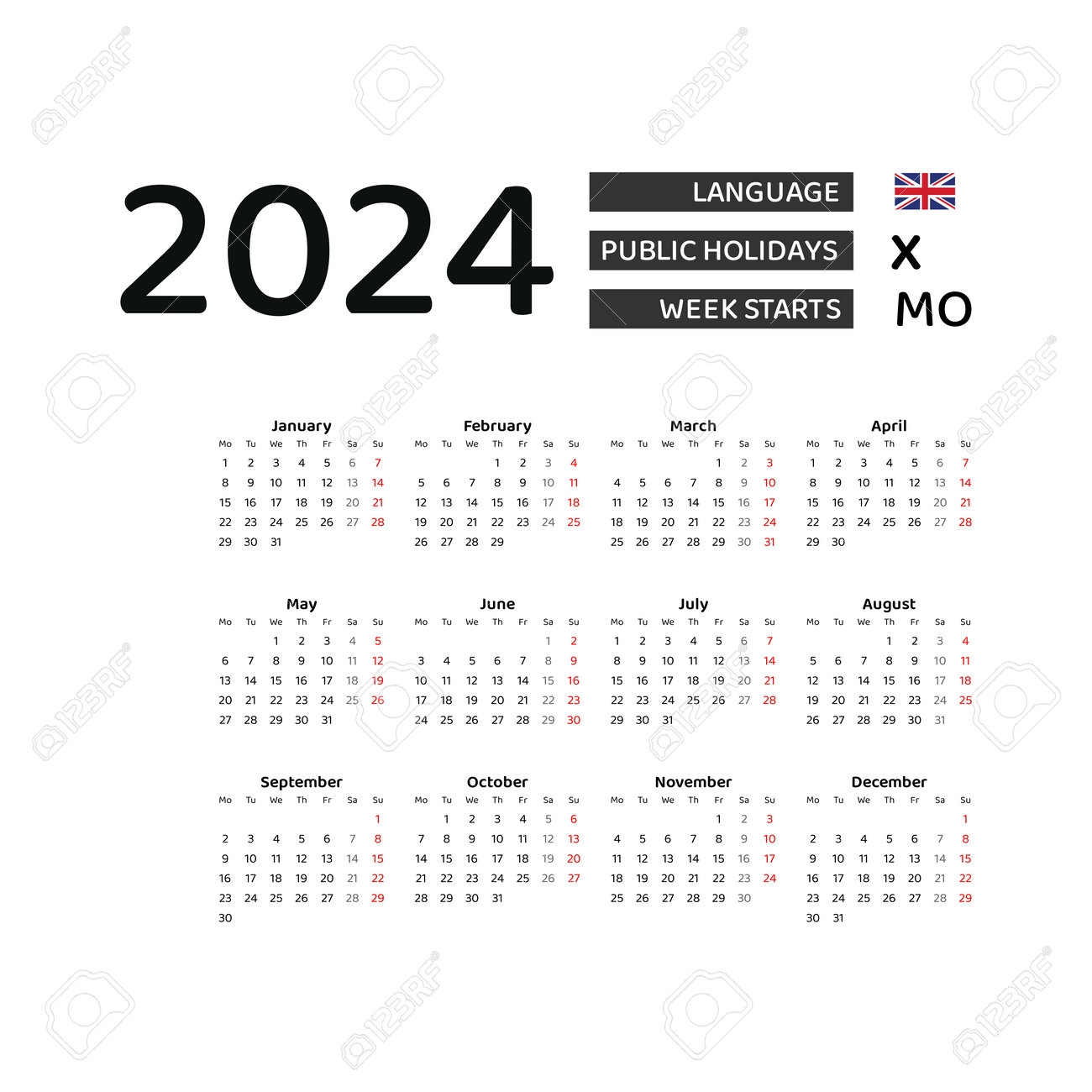 Kalender 2024 MIT Feiertagen
