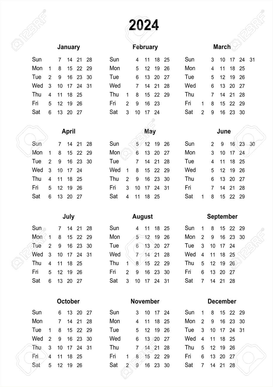 Kalender 2024 Kalender Zum Ausdrucken F r 2024 Start Am Sonntag Minimalistischer Stil Jahreskalender Lizenzfreie Fotos Bilder Und Stock Fotografie Image 182149315 