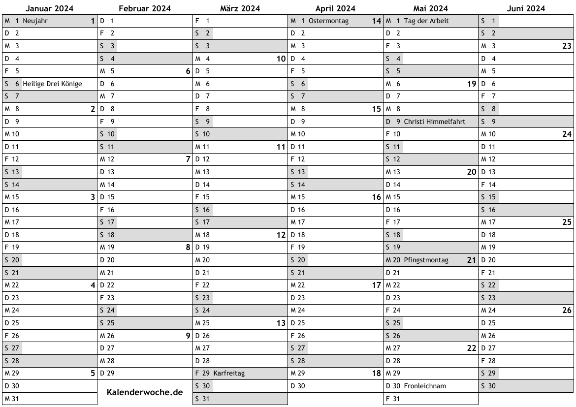 Ferienkalender 2024 Zum Ausdrucken