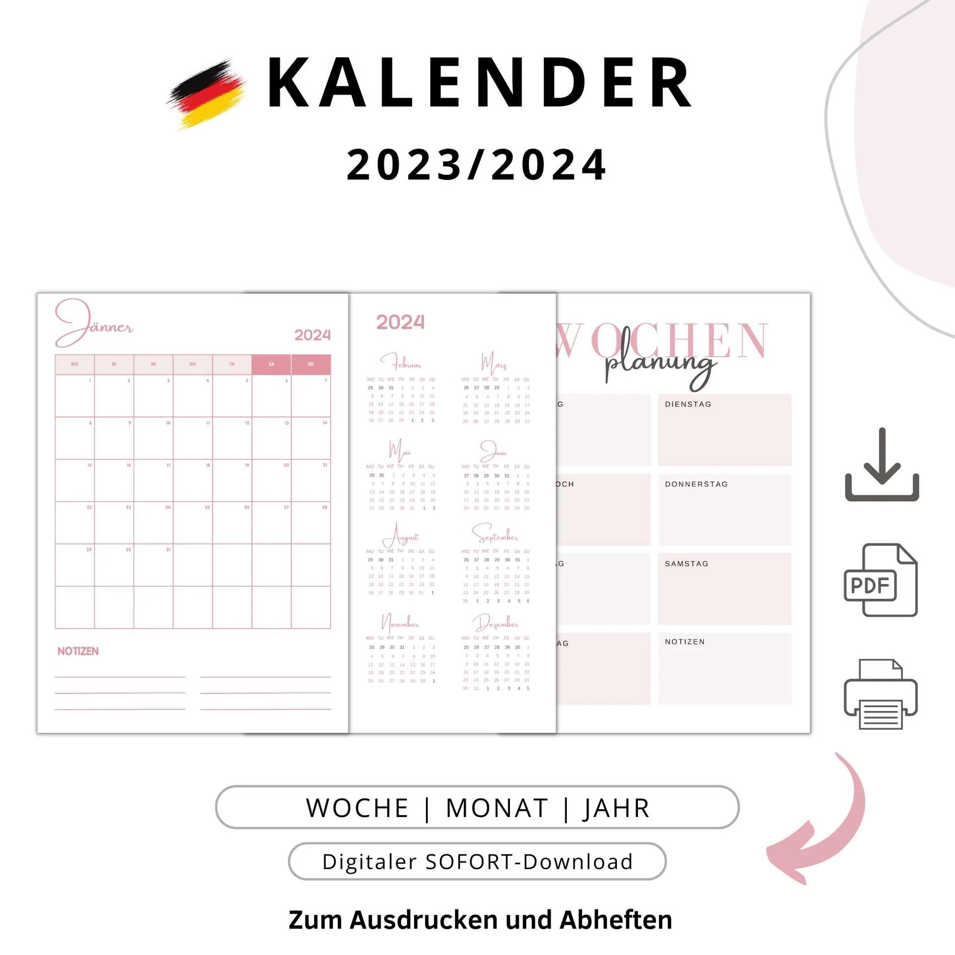 Kalender 2024 Rosa PixiDesignPlans