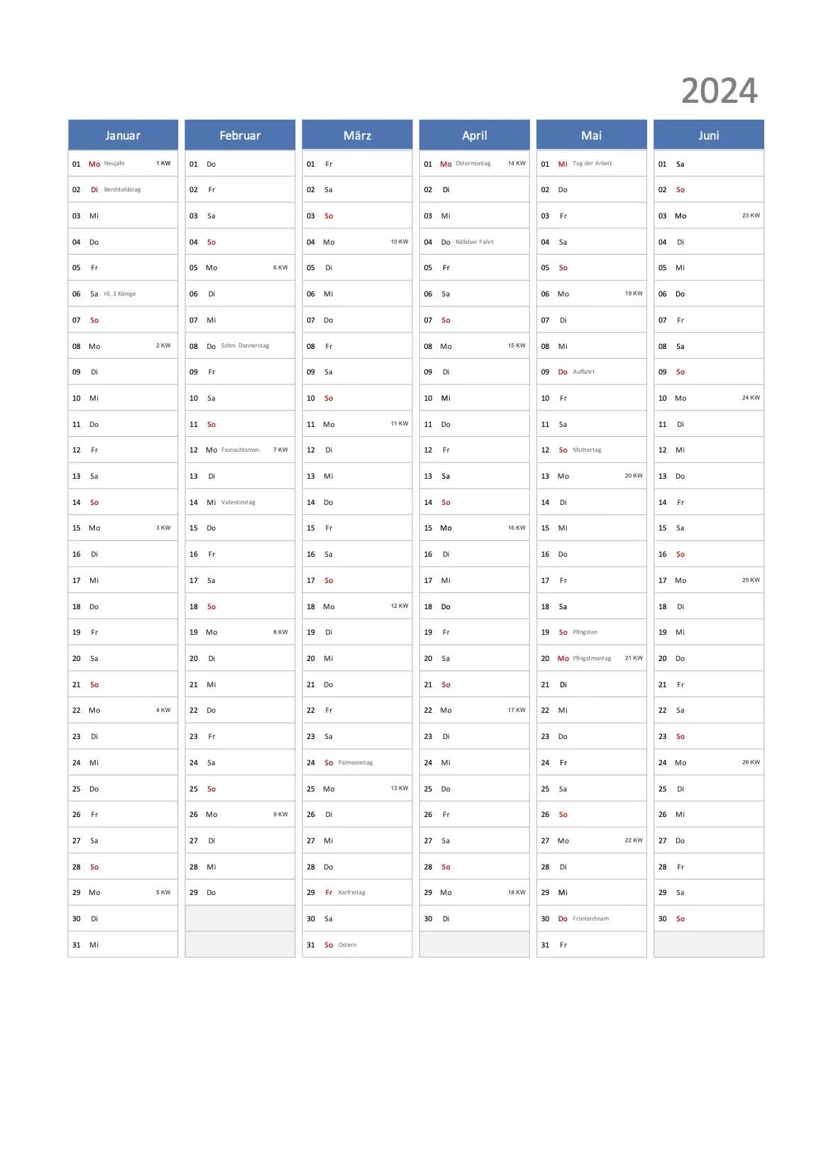 Kalender 2024 Zum Ausdrucken Kostenlos PDF