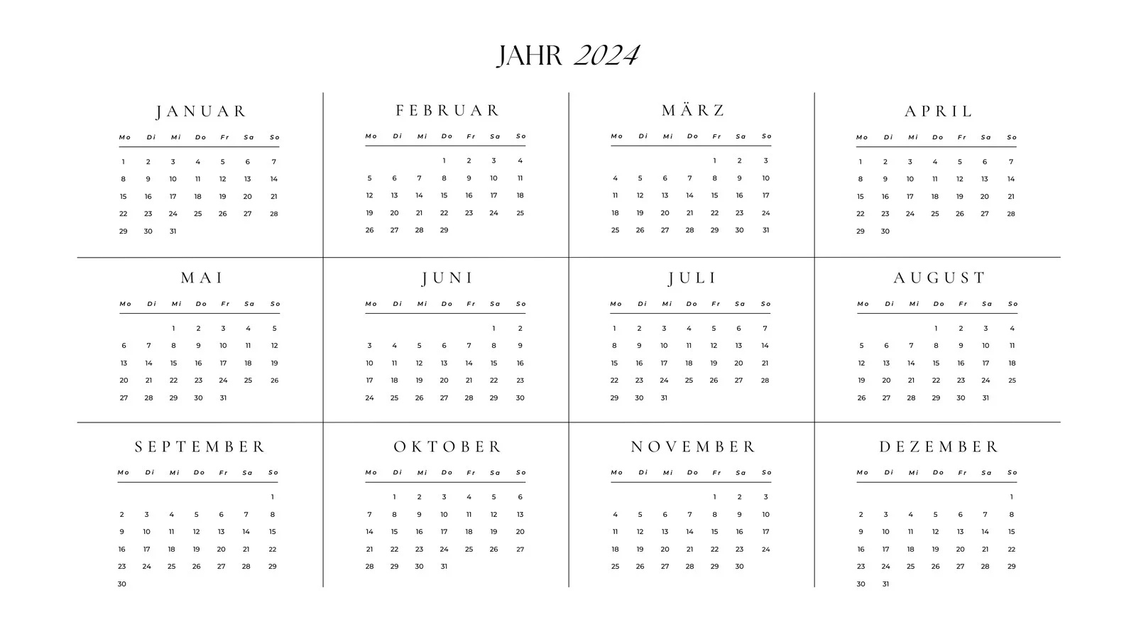 Kalender 2024 Vorlagen Zum Ausdrucken Canva