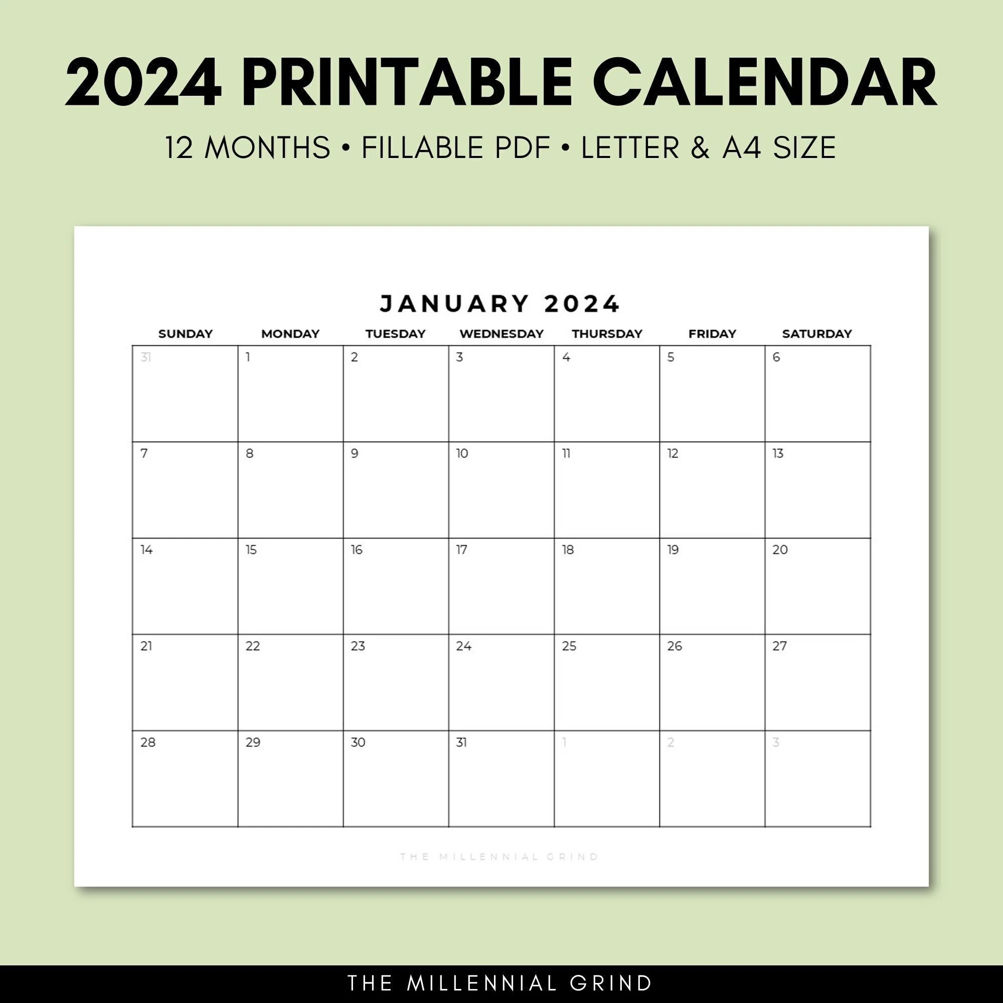 Kalender 2024 Zum Ausdrucken 2024 Kalendervorlage 2024 Monatskalender Zum Ausdrucken 2024 Monatsplaner 2024 Kalender PDF DIN A4 Buchstabe Etsy de