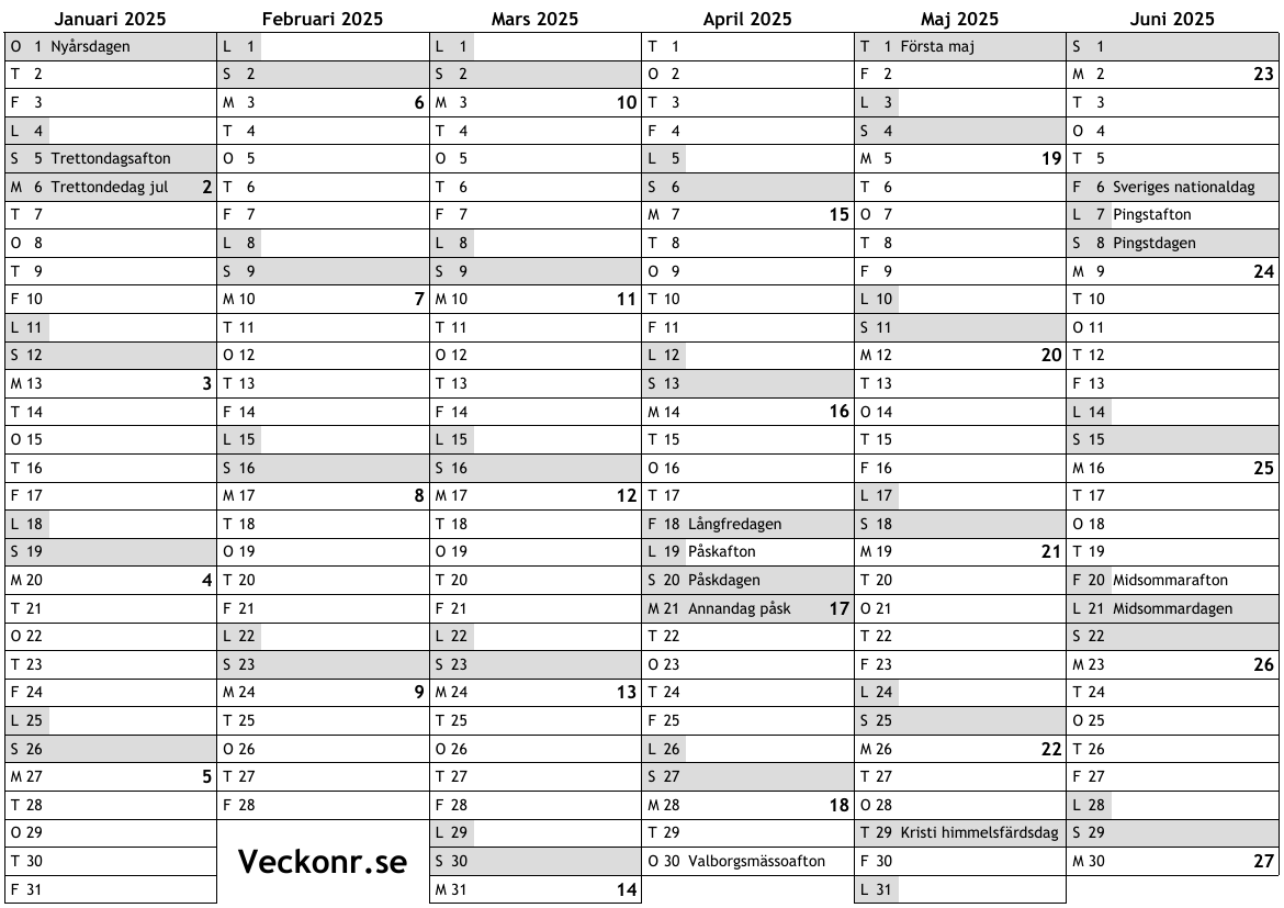 Kalender 2025 1 a Halv ret