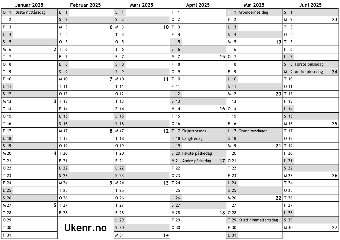 Kalender 2025 1 Halv r
