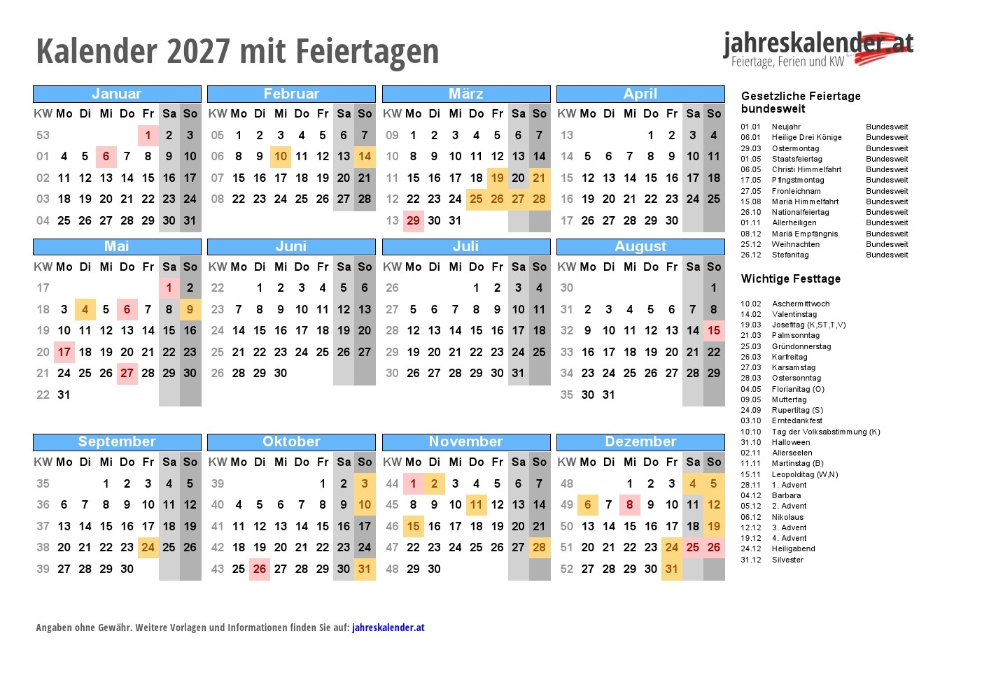 Kalender MIT Feiertagen Runterladen
